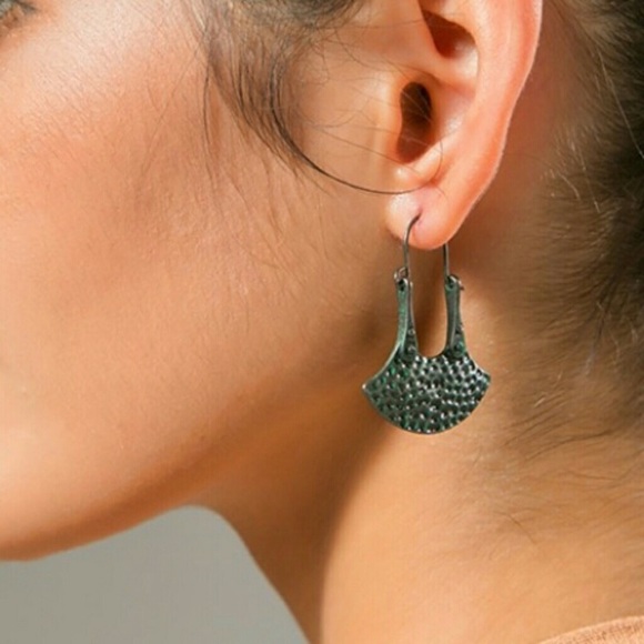 Patina Hammered Dangle Earrings - Picture 2 of 4